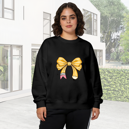 Cute Pencil Bow Fun Art Black Crewneck Sweatshirt