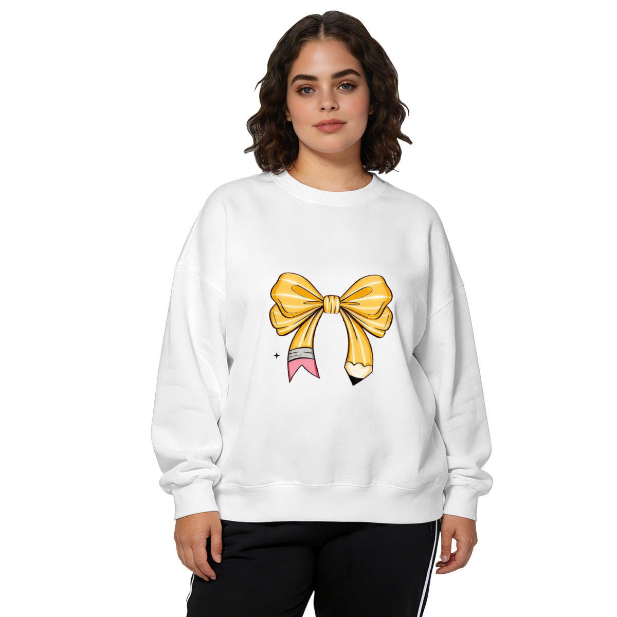 Cute Pencil Bow Fun Art Black Crewneck Sweatshirt