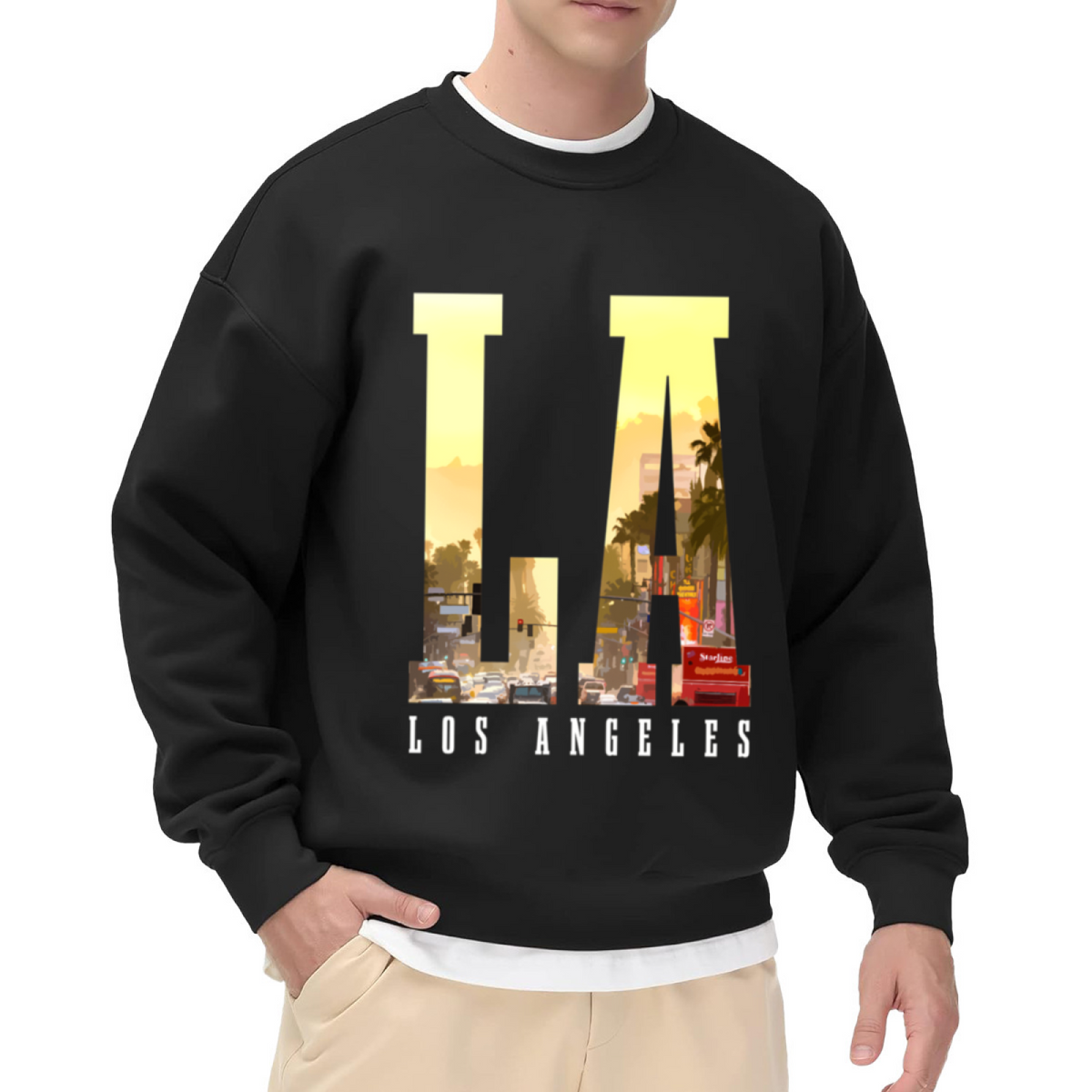 Los Angeles LA City Scenery Retro Graphic Crewneck Sweatshirt
