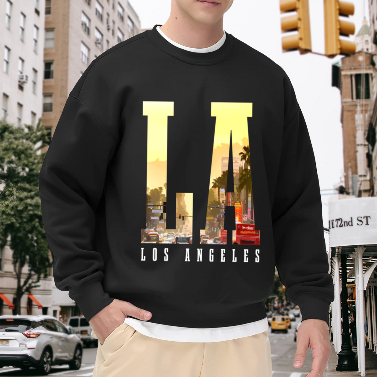 Los Angeles LA City Scenery Retro Graphic Crewneck Sweatshirt