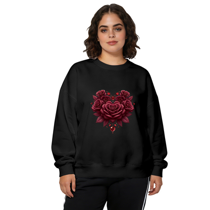 Heart?Shaped Burgundy Rose Art Print Crewneck Sweatshirt
