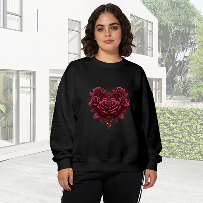 Heart?Shaped Burgundy Rose Art Print Crewneck Sweatshirt