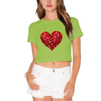 Sparkling Rhinestone Red Heart Red Crop Top ¨C Glam Valentine Party Short Top
