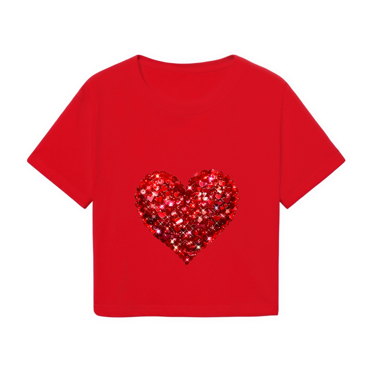 Sparkling Rhinestone Red Heart Red Crop Top ¨C Glam Valentine Party Short Top