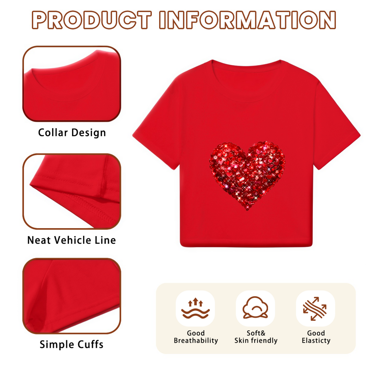 Sparkling Rhinestone Red Heart Red Crop Top ¨C Glam Valentine Party Short Top