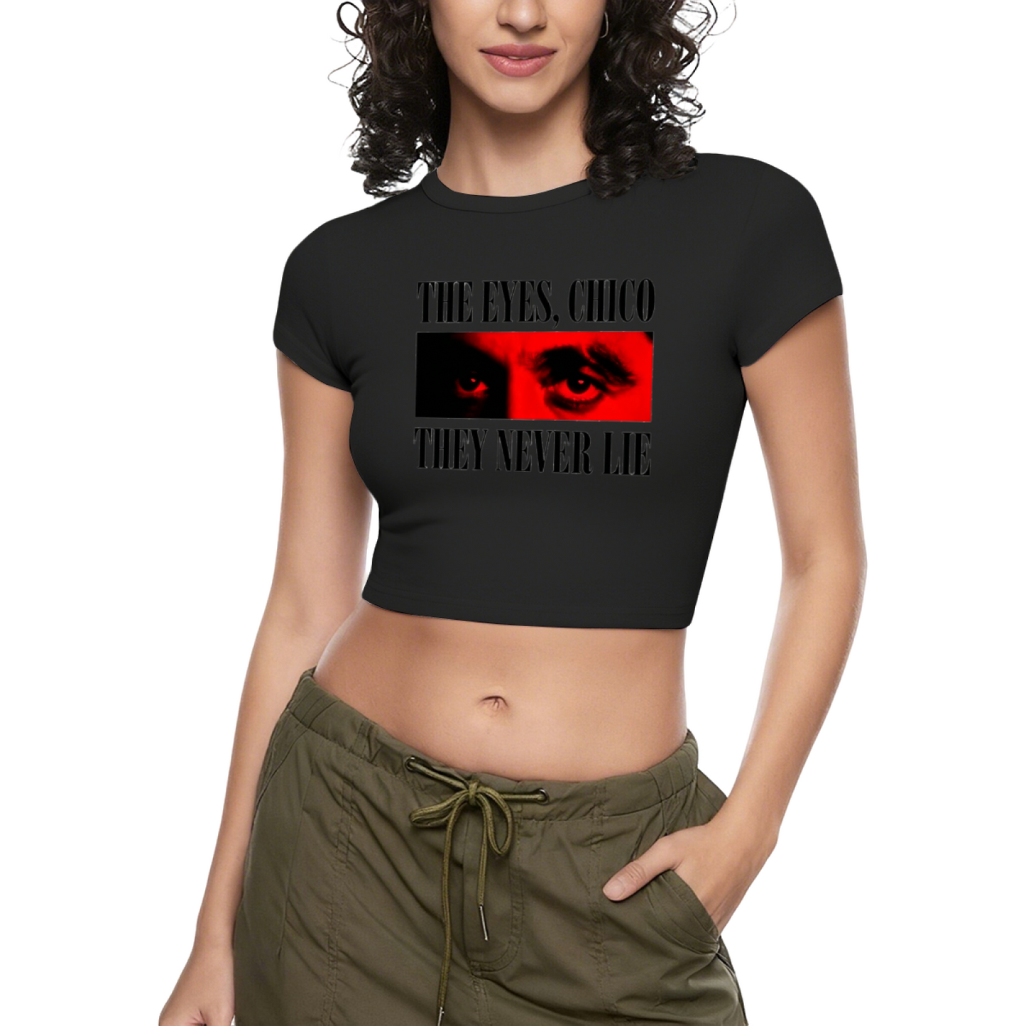 Scarface Classic Quote The Eyes Chico White Crop Tee ¨C Retro Movie Fan Top 12.