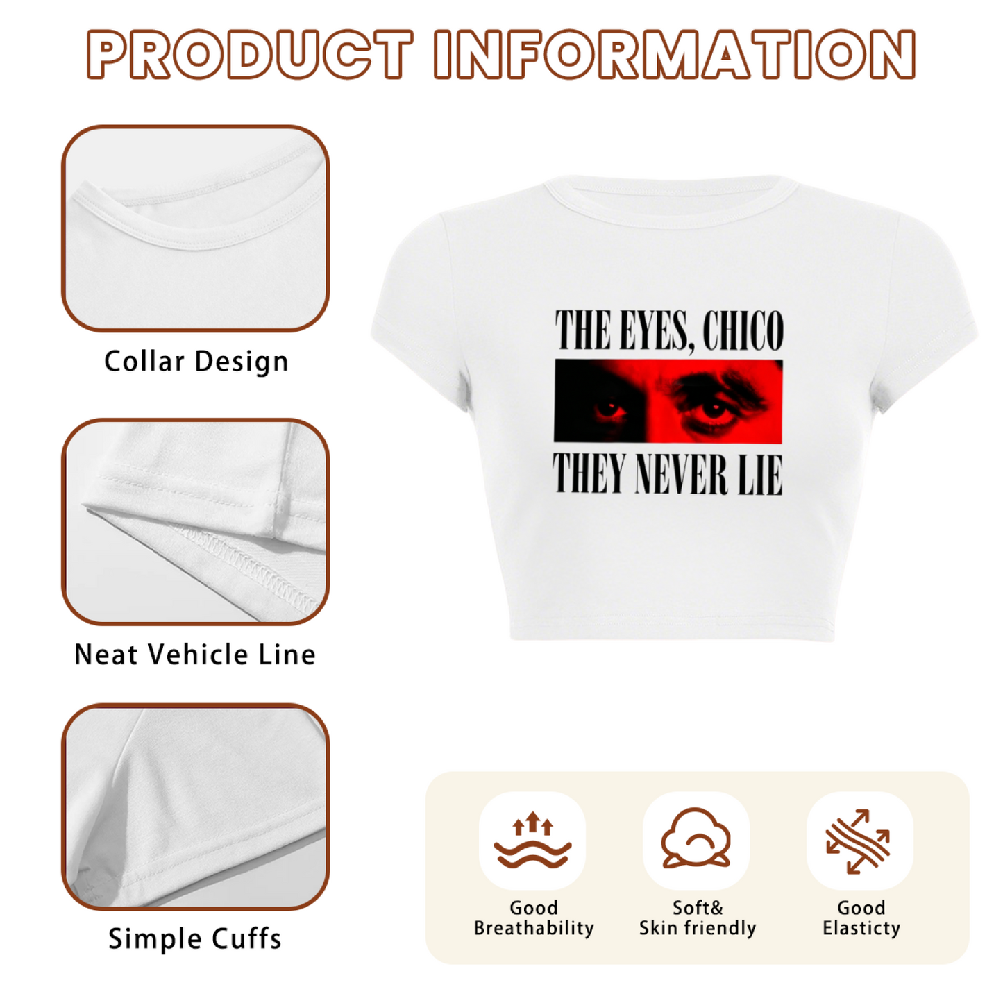 Scarface Classic Quote The Eyes Chico White Crop Tee ¨C Retro Movie Fan Top 12.