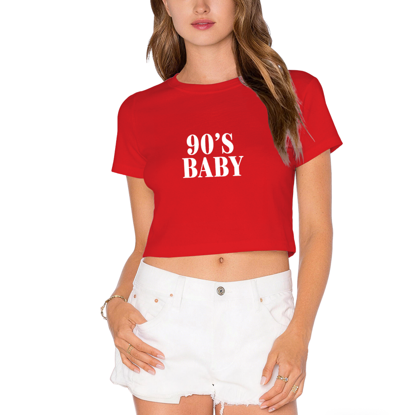 Retro 90¡¯s  Bold Red Crop Top ¨C Y2K Nostalgia Statement Tee