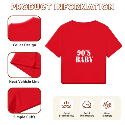 Retro 90¡¯s  Bold Red Crop Top ¨C Y2K Nostalgia Statement Tee