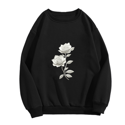 Elegant White Embroidery?Style Rose Crewneck Sweatshirt