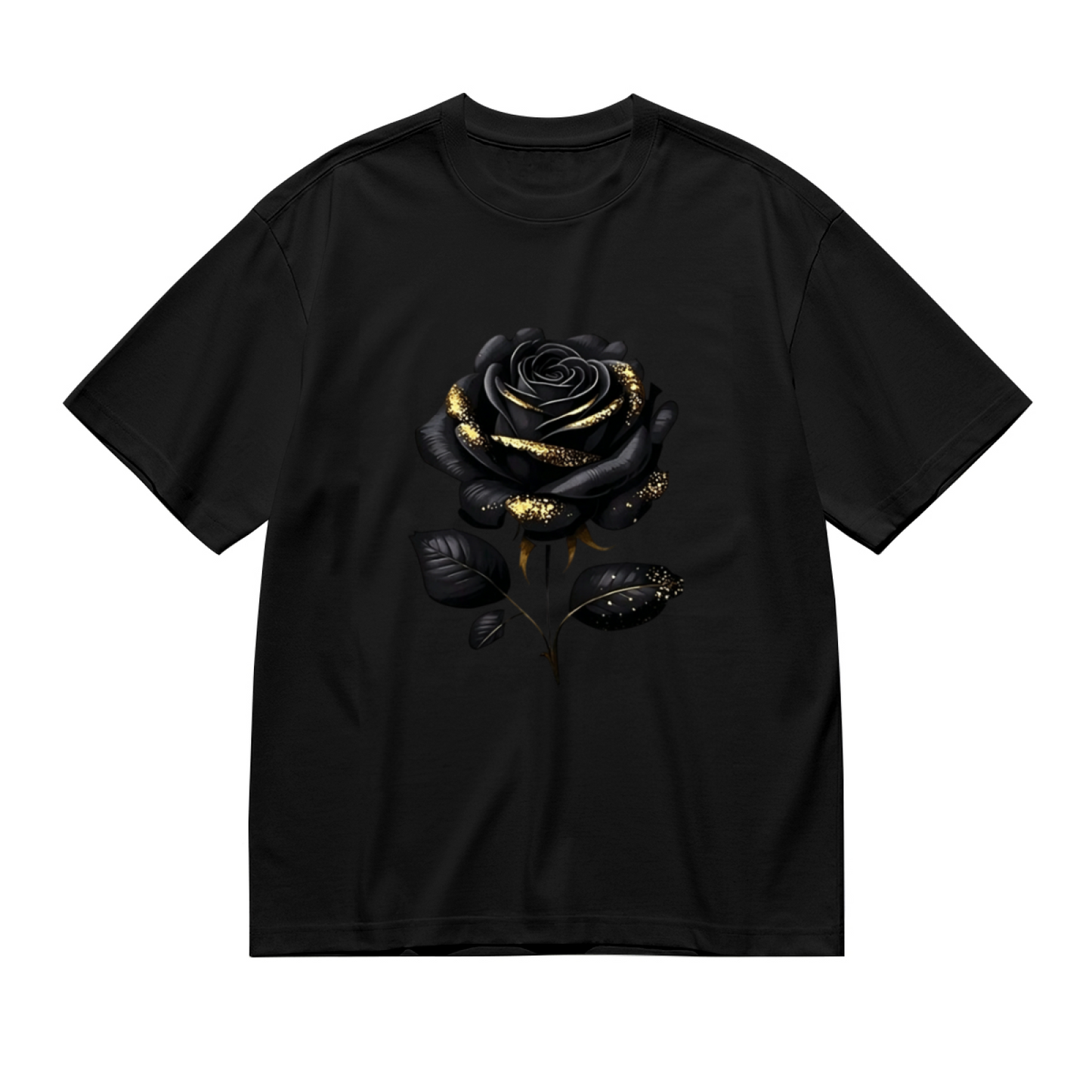 Black Glitter Gothic Rose Elegant Dark Floral Tee