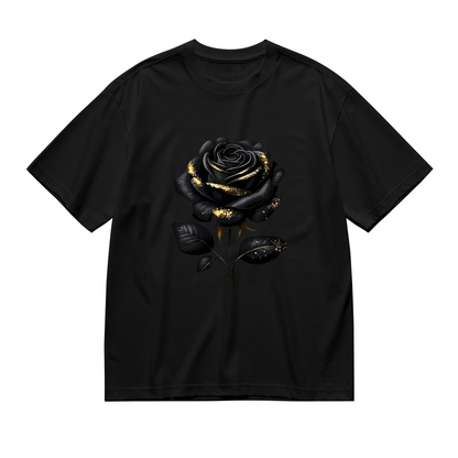 Black Glitter Gothic Rose Elegant Dark Floral Tee