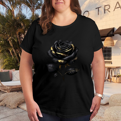 Black Glitter Gothic Rose Elegant Dark Floral Tee