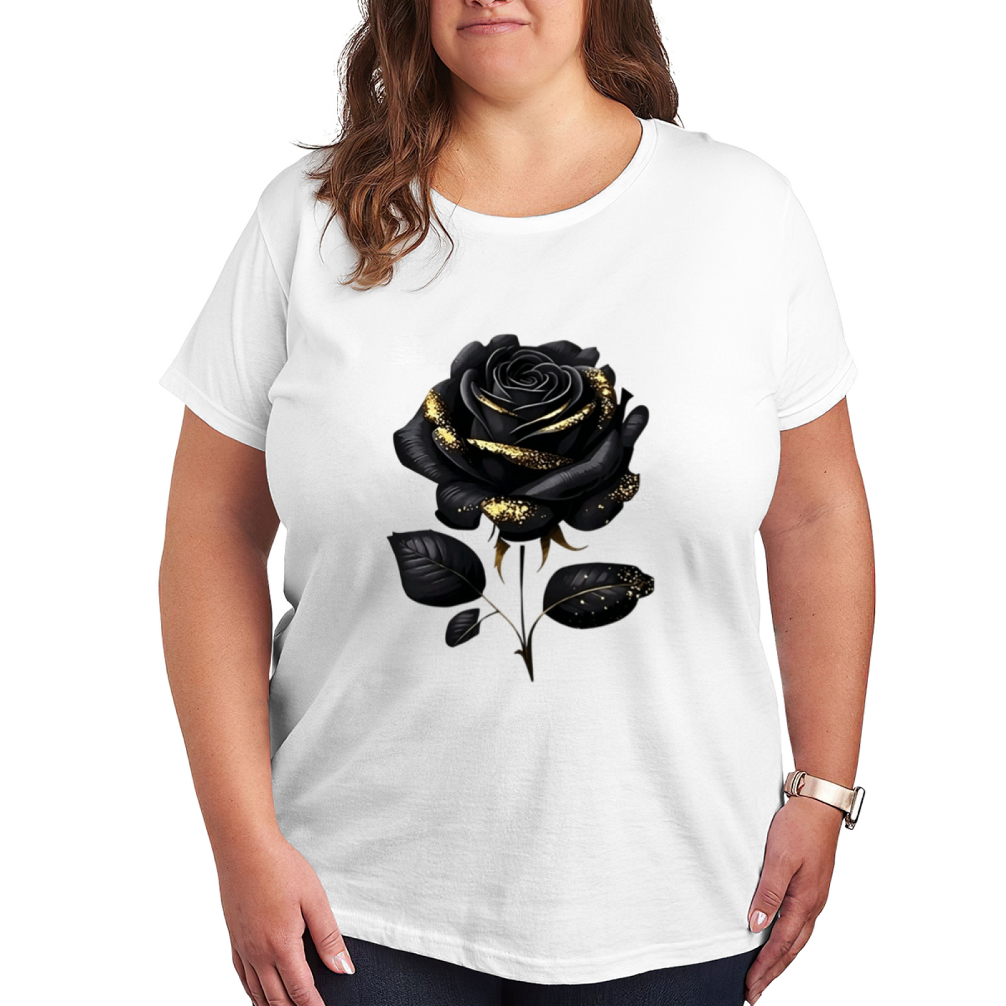 Black Glitter Gothic Rose Elegant Dark Floral Tee