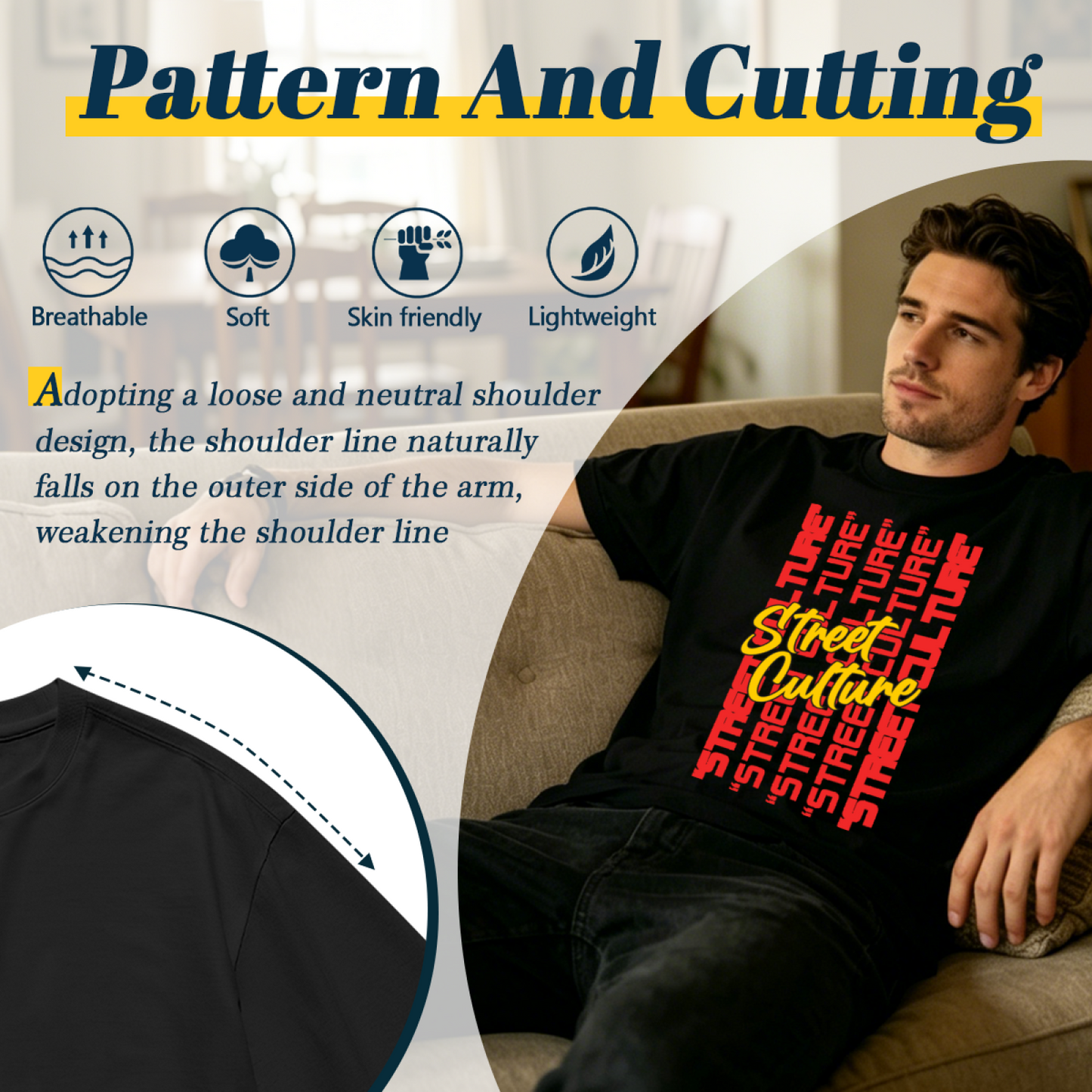 Men's Stacked Street Culture Text Hip Hop Urban Graphic Tee