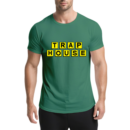 TRAP HOUSE Yellow Block Letter Hip Hop Grey Tee