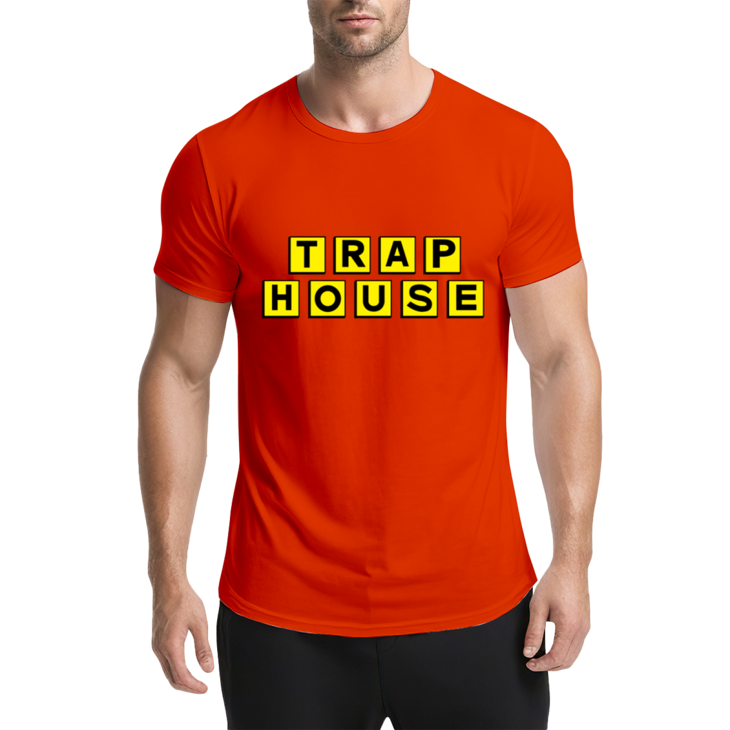TRAP HOUSE Yellow Block Letter Hip Hop Grey Tee