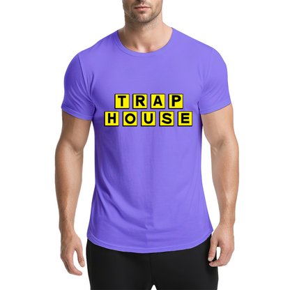 TRAP HOUSE Yellow Block Letter Hip Hop Grey Tee
