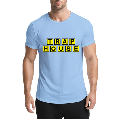 TRAP HOUSE Yellow Block Letter Hip Hop Grey Tee
