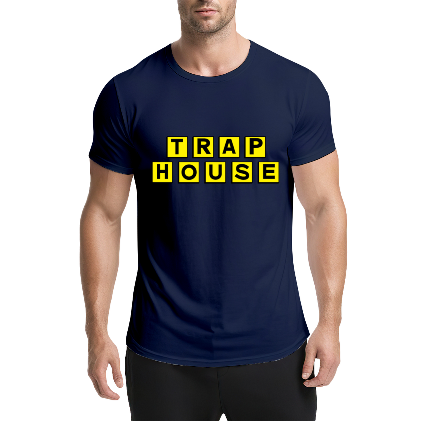 TRAP HOUSE Yellow Block Letter Hip Hop Grey Tee