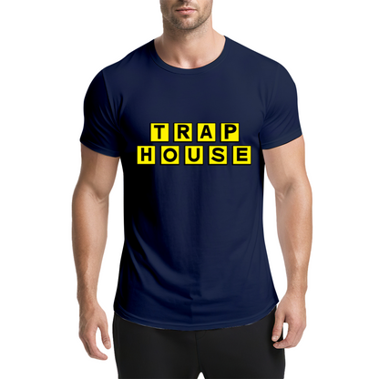 TRAP HOUSE Yellow Block Letter Hip Hop Grey Tee