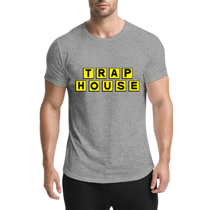 TRAP HOUSE Yellow Block Letter Hip Hop Grey Tee