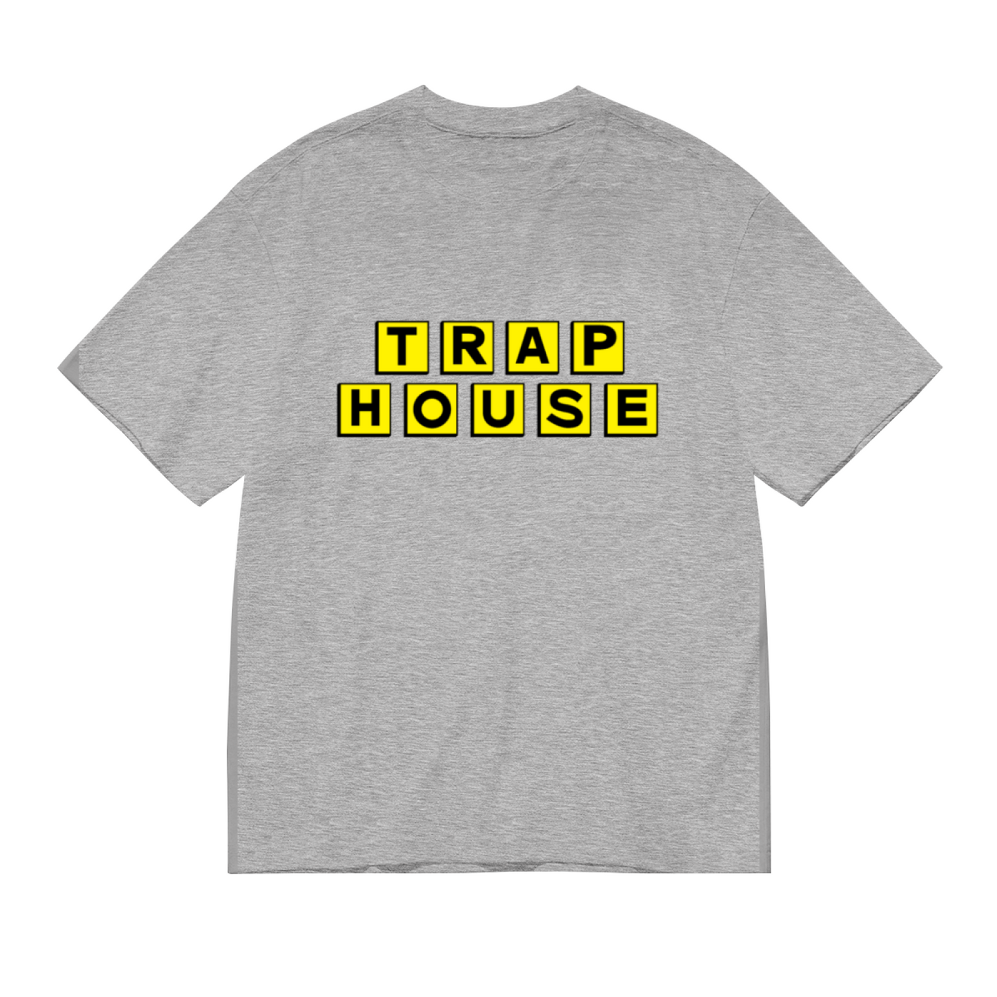TRAP HOUSE Yellow Block Letter Hip Hop Grey Tee