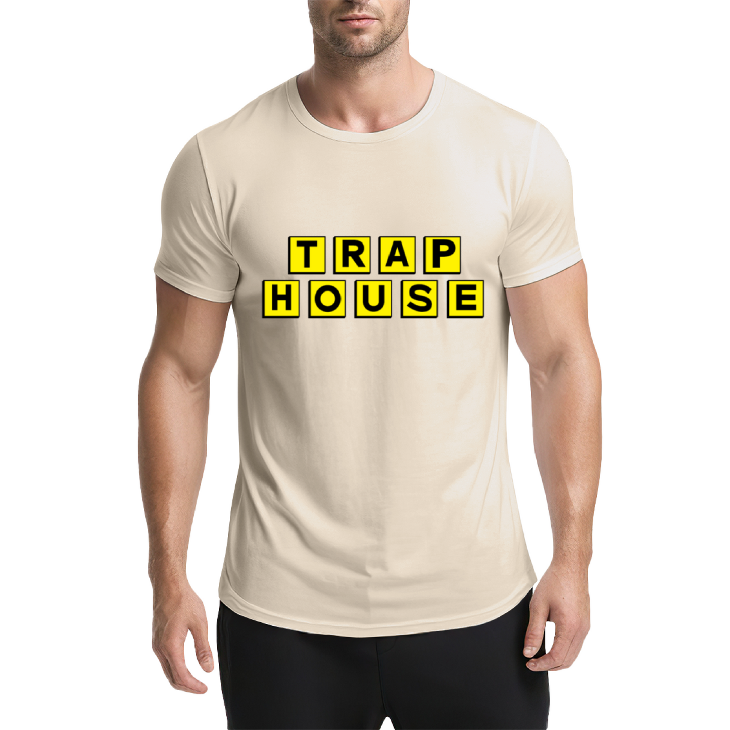 TRAP HOUSE Yellow Block Letter Hip Hop Grey Tee