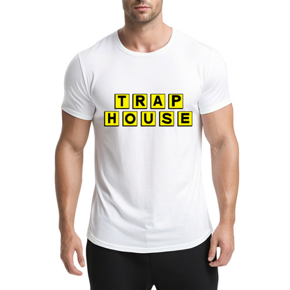 TRAP HOUSE Yellow Block Letter Hip Hop Grey Tee