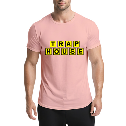 TRAP HOUSE Yellow Block Letter Hip Hop Grey Tee