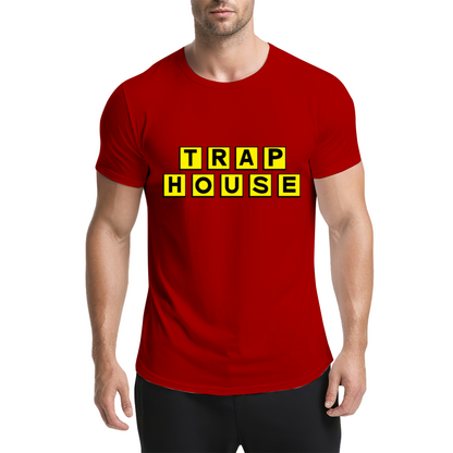 TRAP HOUSE Yellow Block Letter Hip Hop Grey Tee