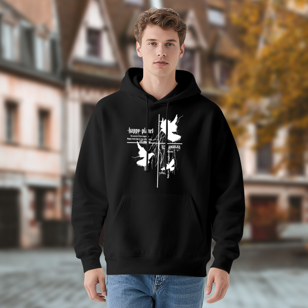 Happy Planet Dove Cross Gothic Graphic Hoodie