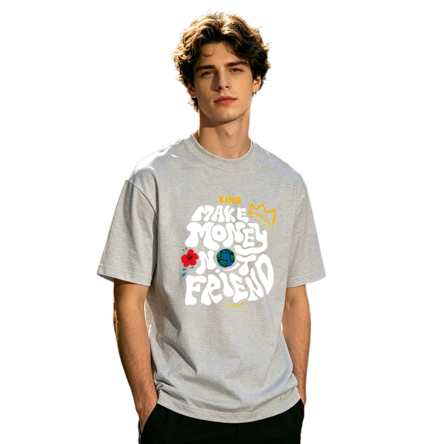 Men's Make Money Not Friends Graffiti Crown Streetwear Graphic T-Shirt