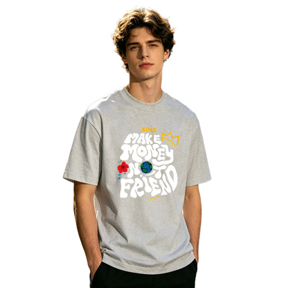 Men's Make Money Not Friends Graffiti Crown Streetwear Graphic T-Shirt