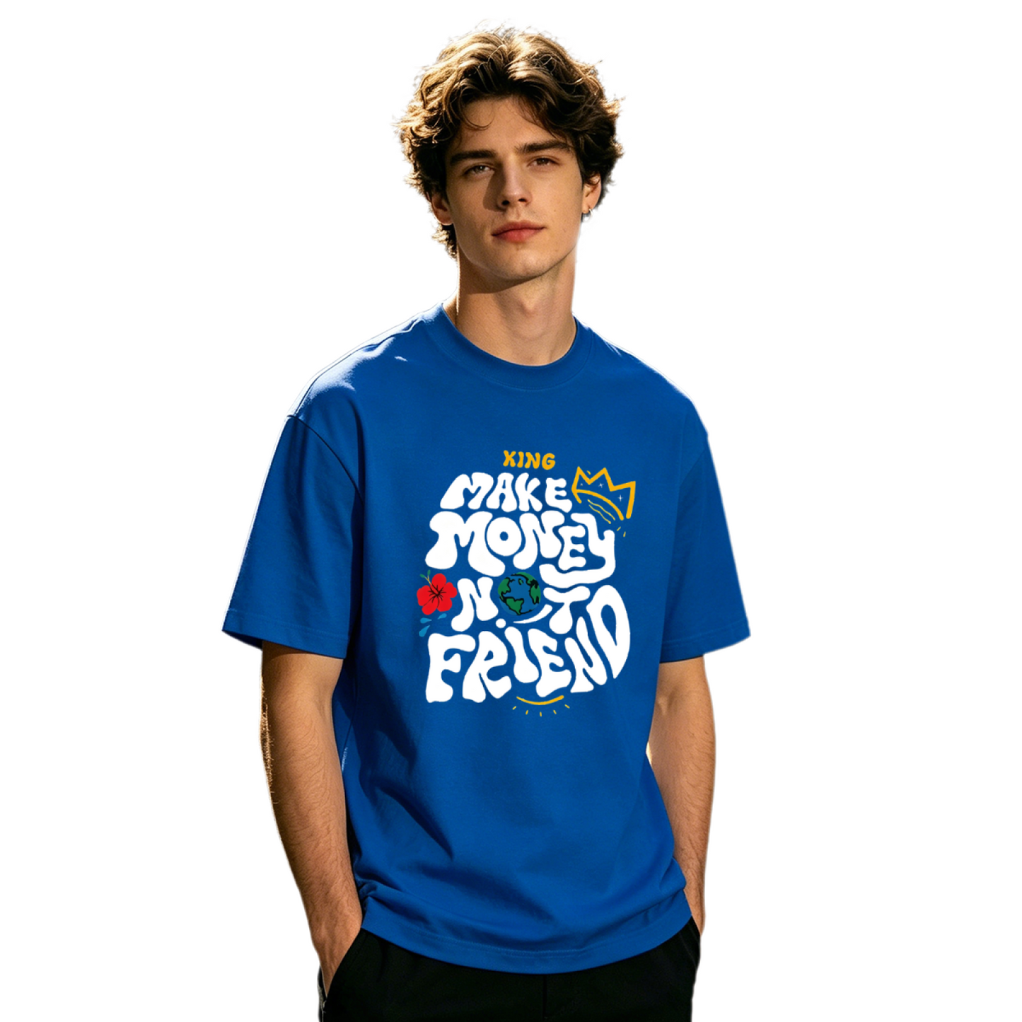 Men's Make Money Not Friends Graffiti Crown Streetwear Graphic T-Shirt