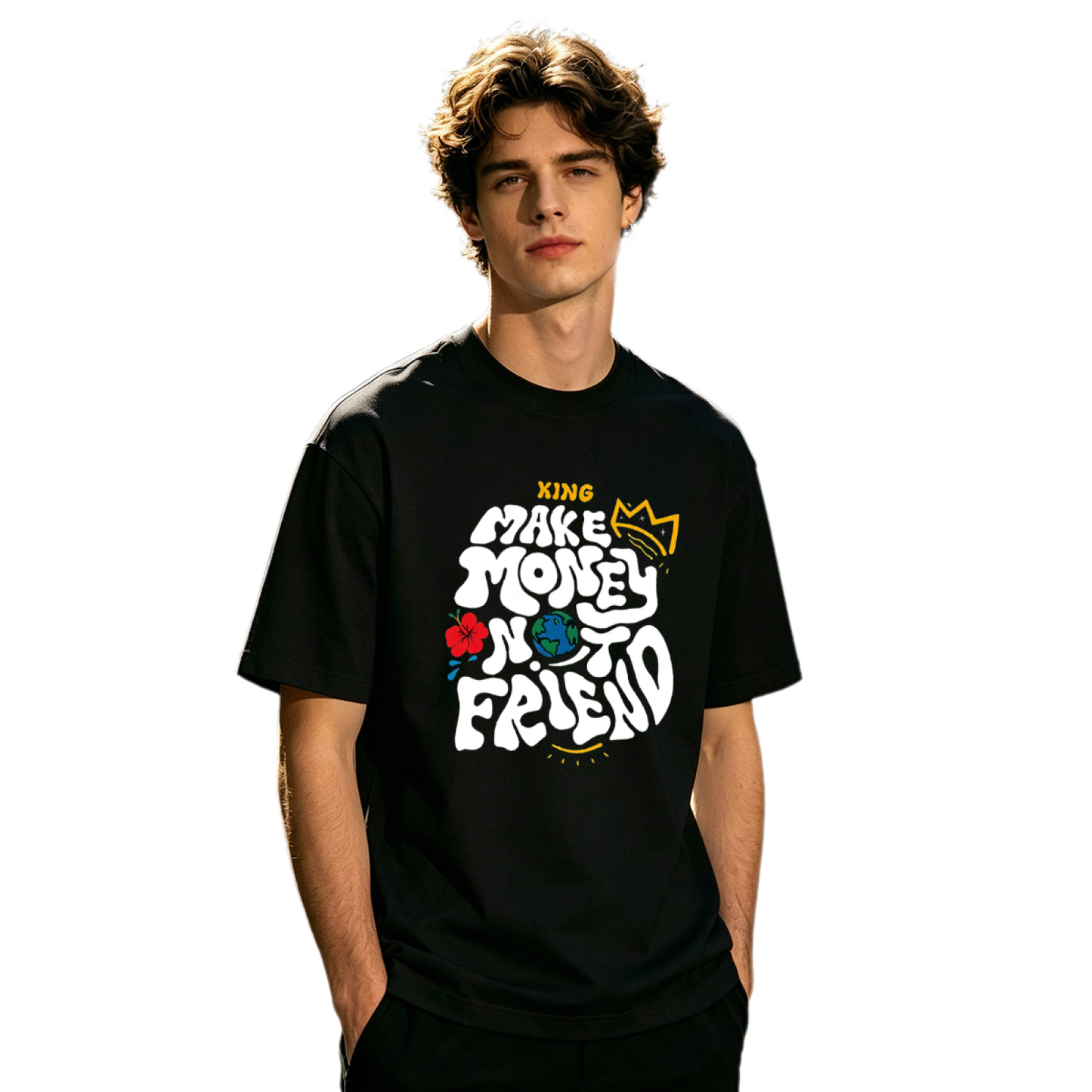 Men's Make Money Not Friends Graffiti Crown Streetwear Graphic T-Shirt
