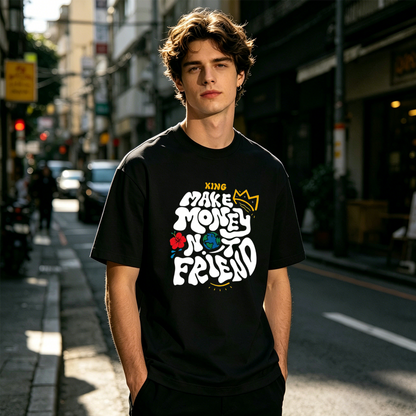 Men's Make Money Not Friends Graffiti Crown Streetwear Graphic T-Shirt