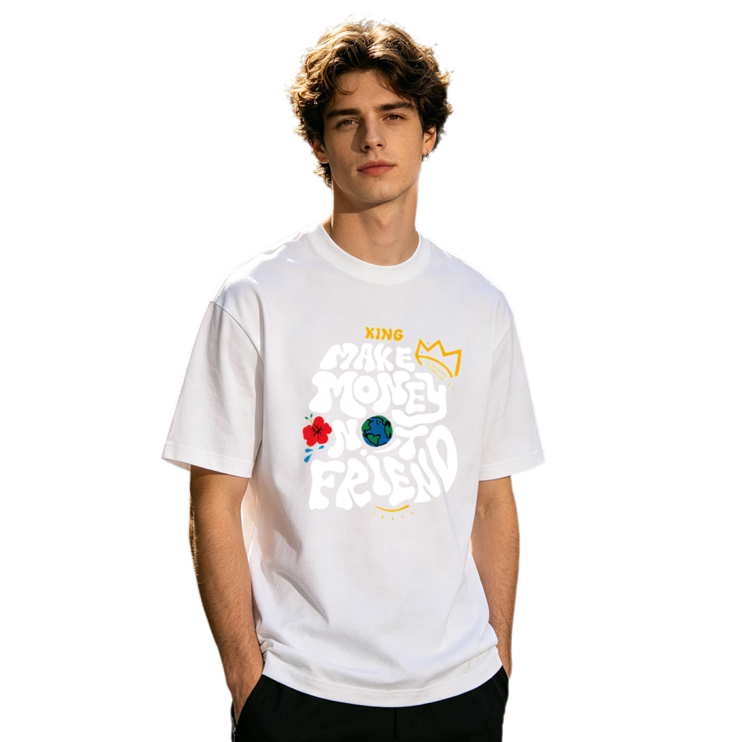 Men's Make Money Not Friends Graffiti Crown Streetwear Graphic T-Shirt