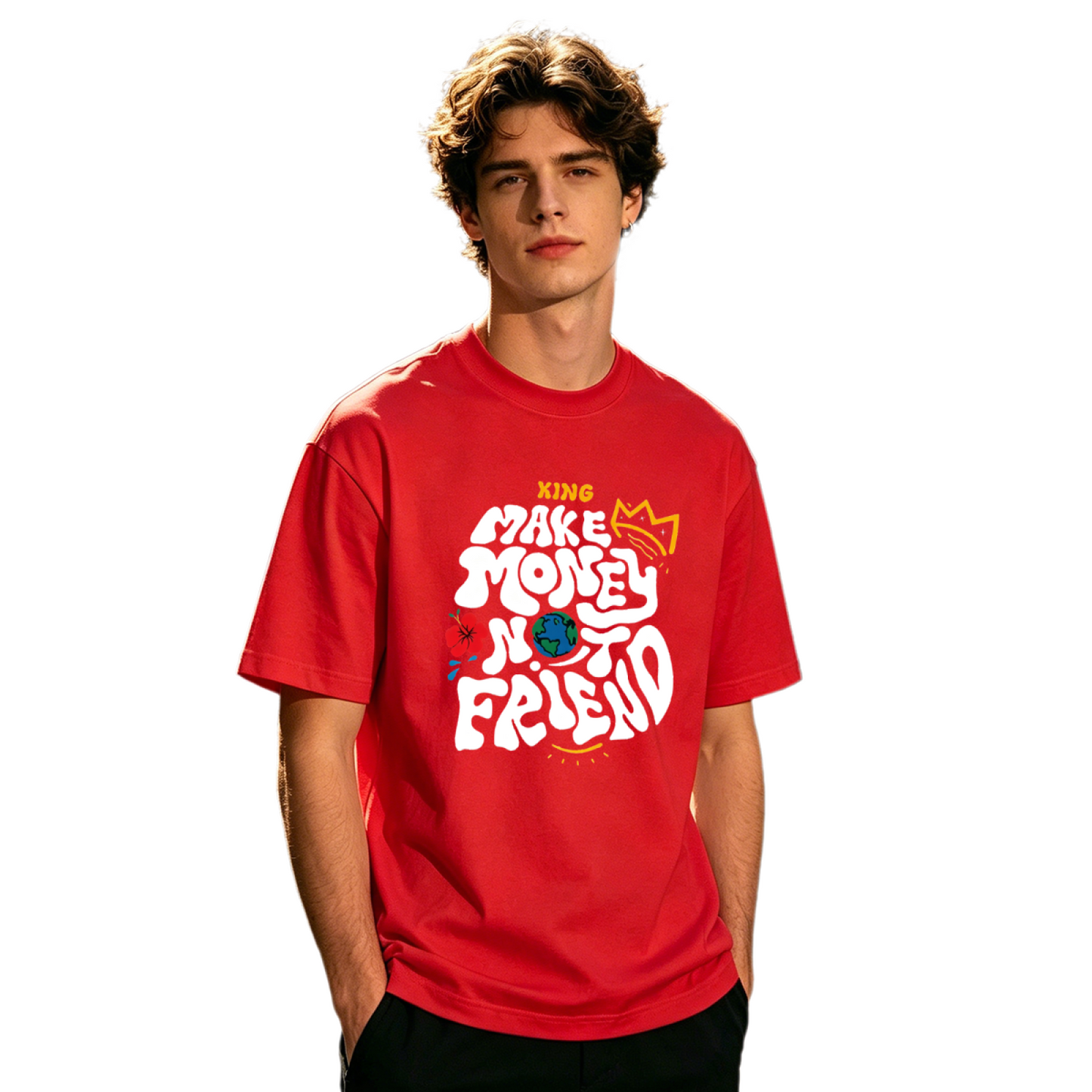 Men's Make Money Not Friends Graffiti Crown Streetwear Graphic T-Shirt