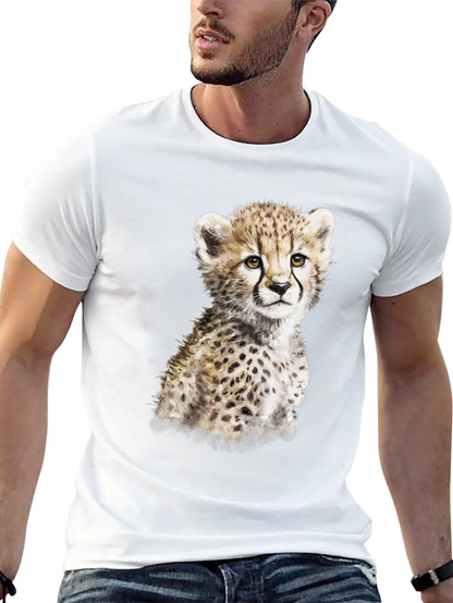 Cute Cheetah Cub Graphic T-Shirt - Black