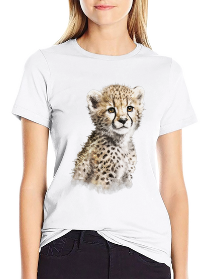 Cute Cheetah Cub Graphic T-Shirt - Black