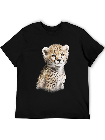 Cute Cheetah Cub Graphic T-Shirt - Black