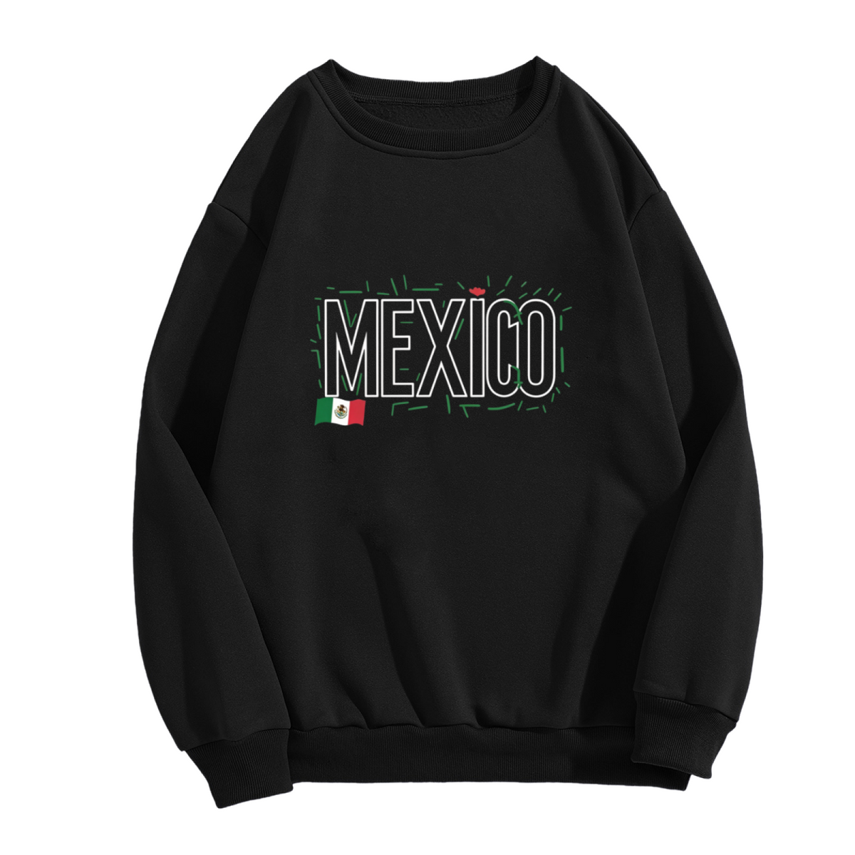 Stylish MEXICO Flag Outline Graphic Crewneck Sweatshirt