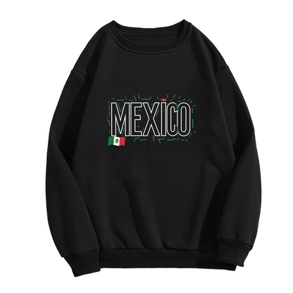 Stylish MEXICO Flag Outline Graphic Crewneck Sweatshirt