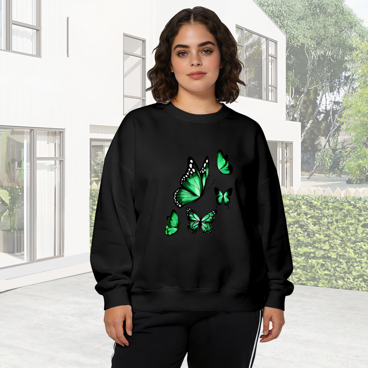 Vibrant Green Monarch Butterflies Art Print Crewneck Sweatshirt