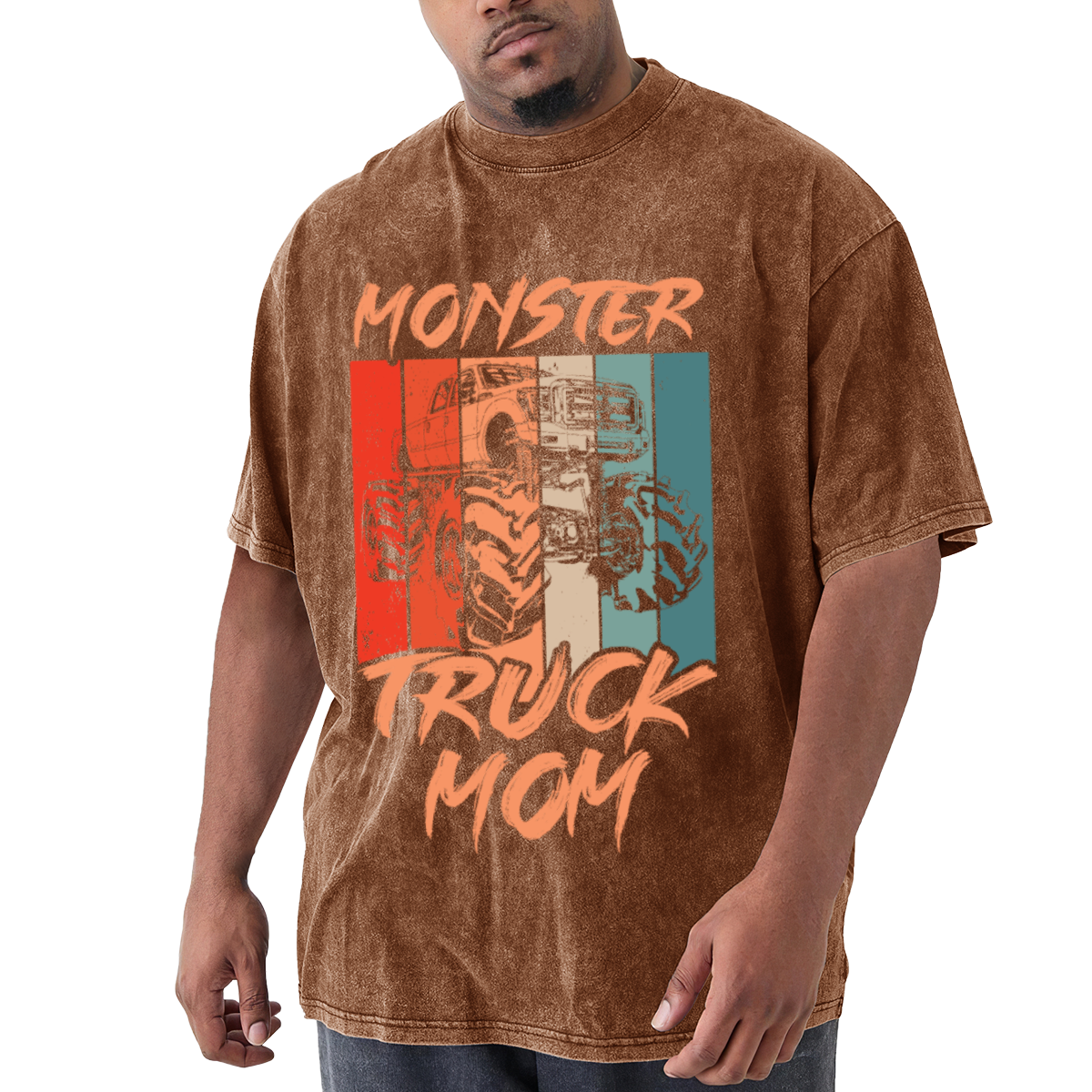 Retro Monster Truck Mom Vintage Striped Graphic T-Shirt