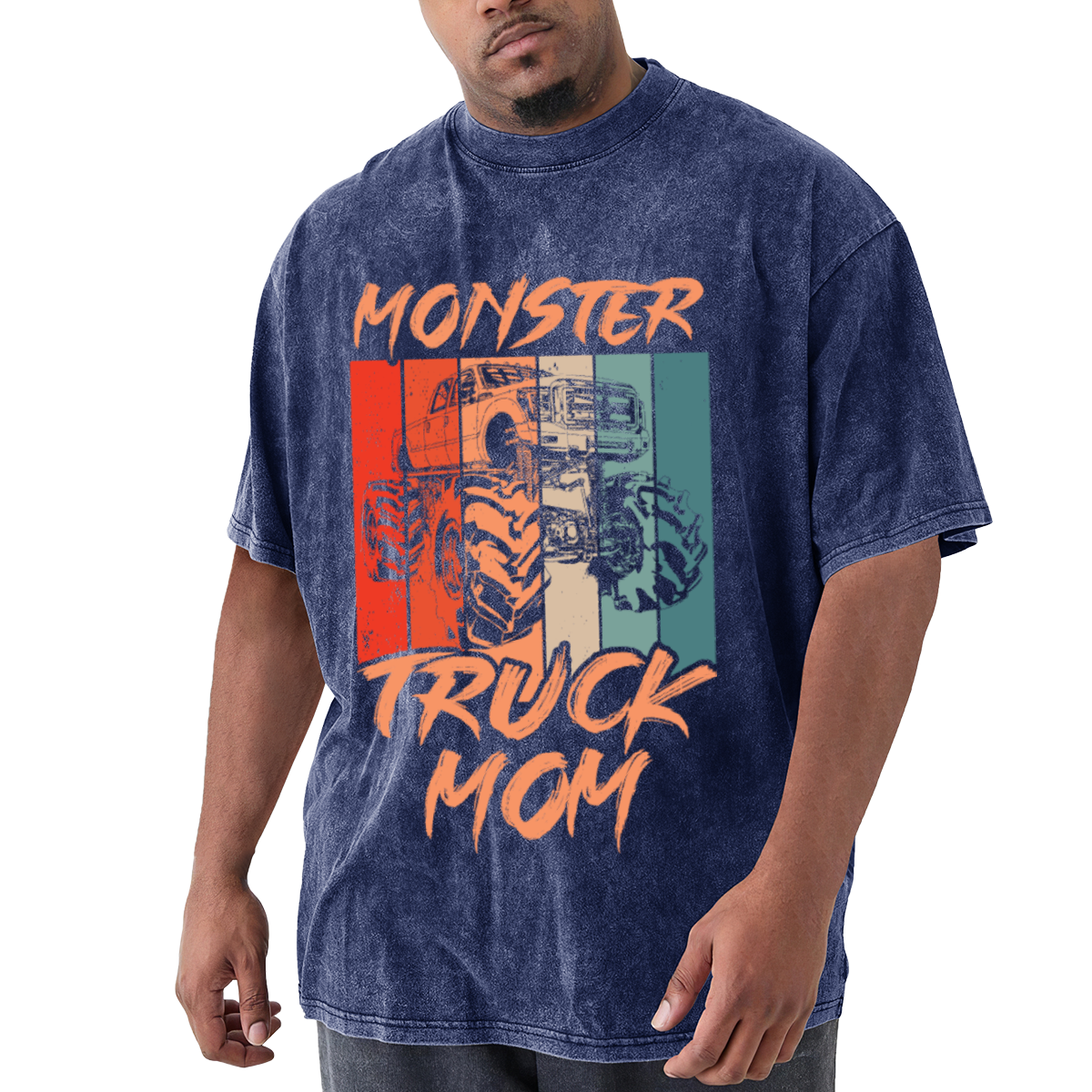 Retro Monster Truck Mom Vintage Striped Graphic T-Shirt