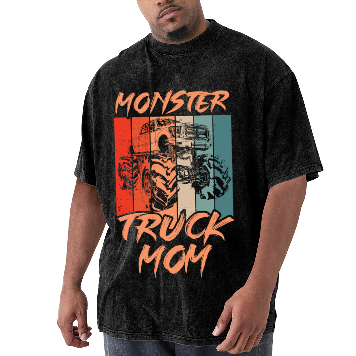 Retro Monster Truck Mom Vintage Striped Graphic T-Shirt