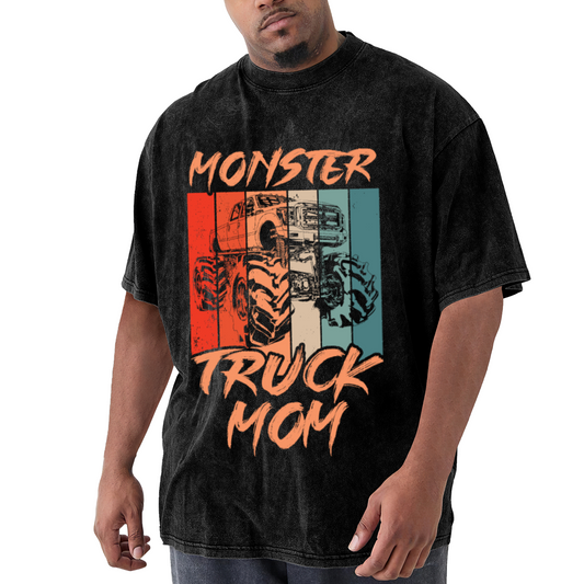 Retro Monster Truck Mom Vintage Striped Graphic T-Shirt