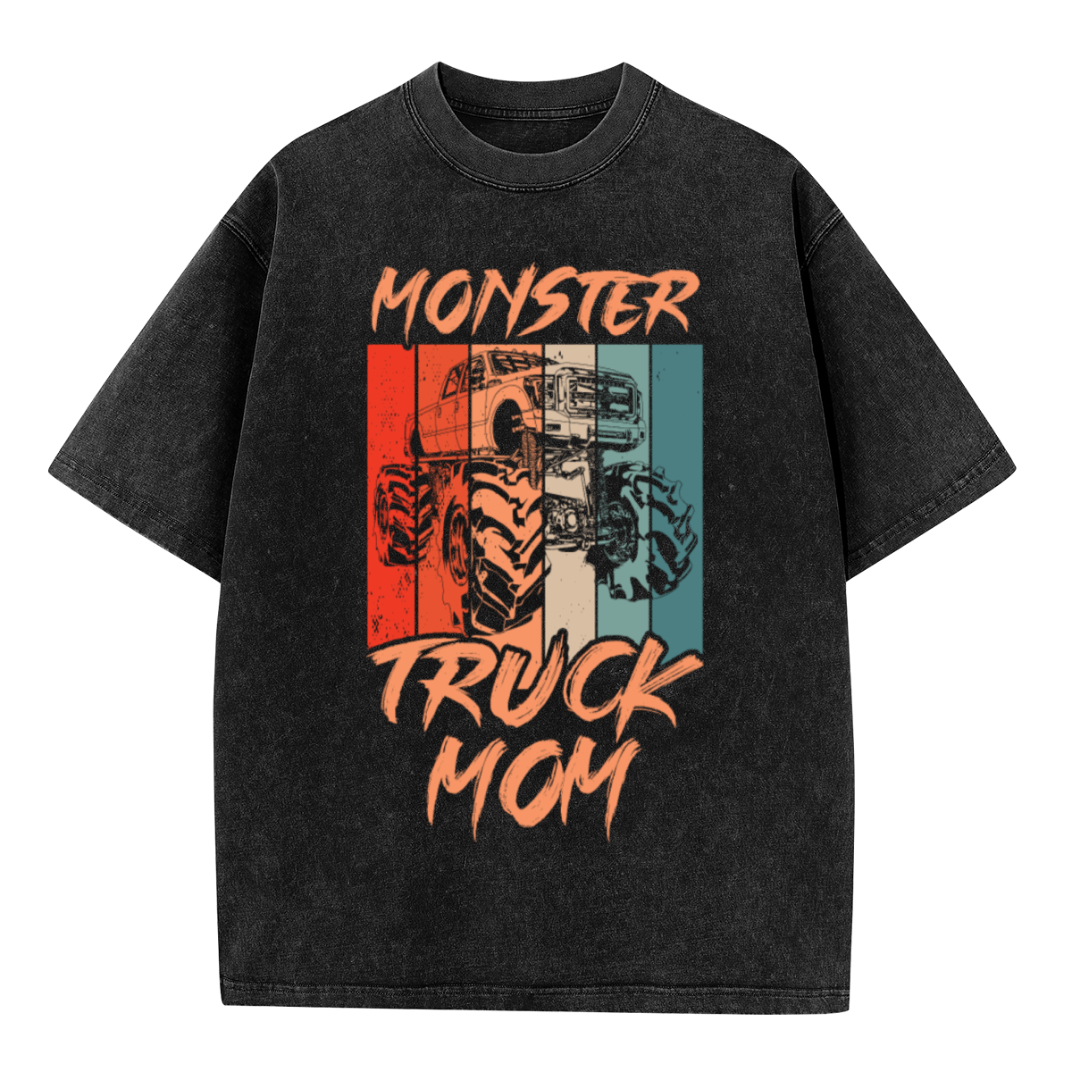 Retro Monster Truck Mom Vintage Striped Graphic T-Shirt
